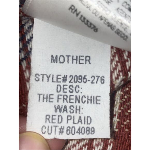 Mother The Frenchie Red Plaid Shirt Size Medium Button Up 100% Cotton Women - Picture 8 of 8